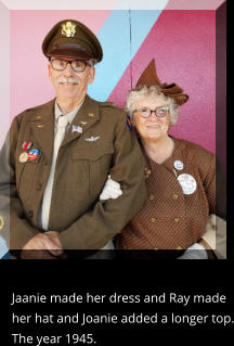 Jaanie made her dress and Ray made her hat and Joanie added a longer top. The year 1945.